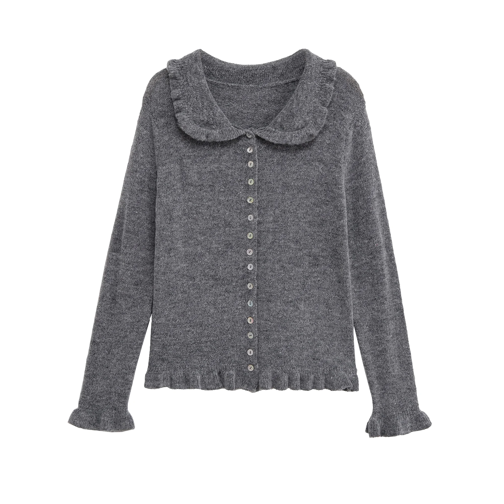 Женская одежда, осенние новинки, простая и универсальная повседневная и модная вязаная куртка с длинными рукавами и украшением с лацканами 
Женская одежда, осенние новинки, простая и универсальная повседневная и модная вязаная куртка с длинными рукавами и украшением с лацканами