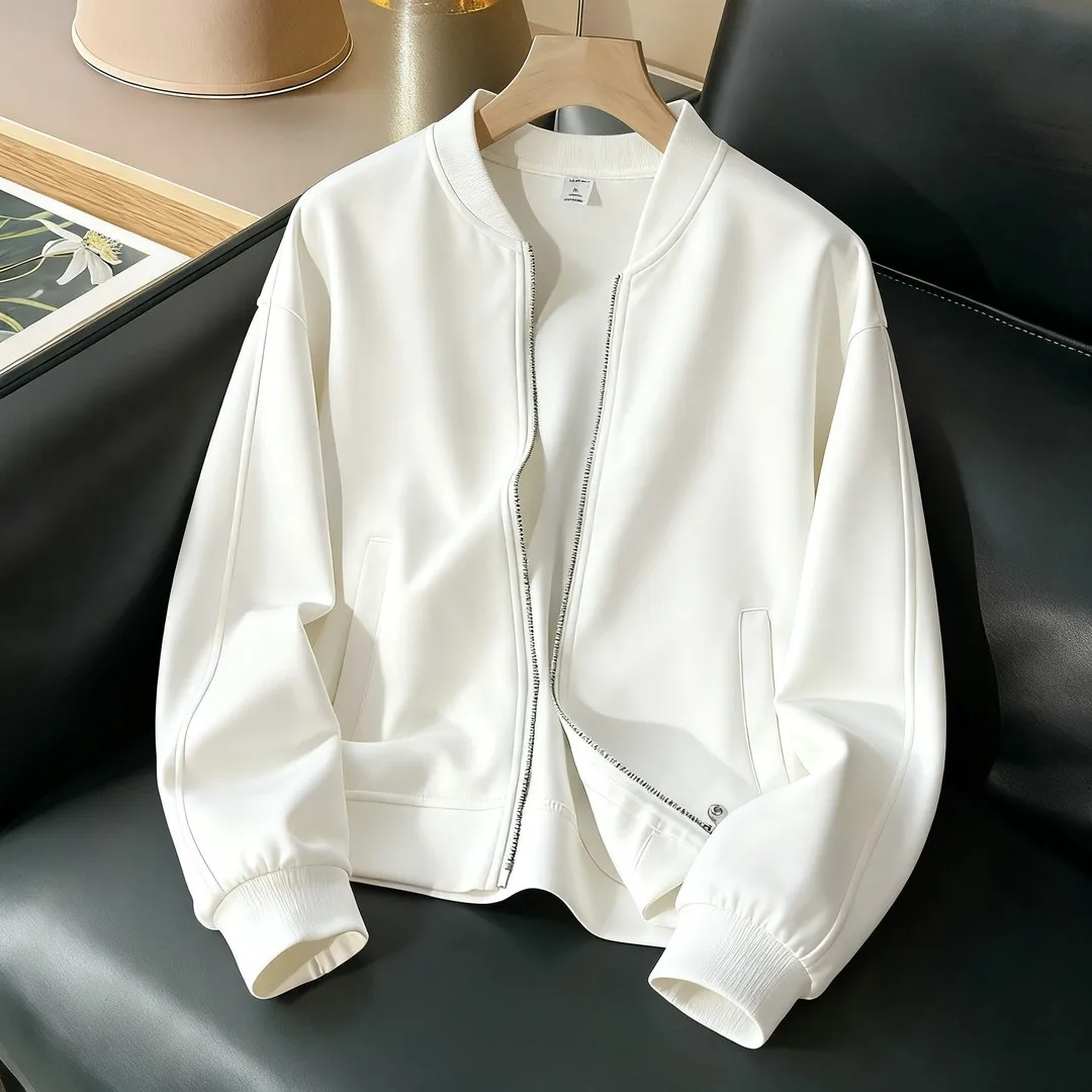 Trendy White Bomber Jacket, Zip-Up Casual Baseball Coat with Ribbed Cuffs & Hem, Lightweight Relaxed Fit Outerwear
Trendy White Bomber Jacket, Zip-Up Casual Baseball Coat with Ribbed Cuffs & Hem, Lightweight Relaxed Fit Outerwear