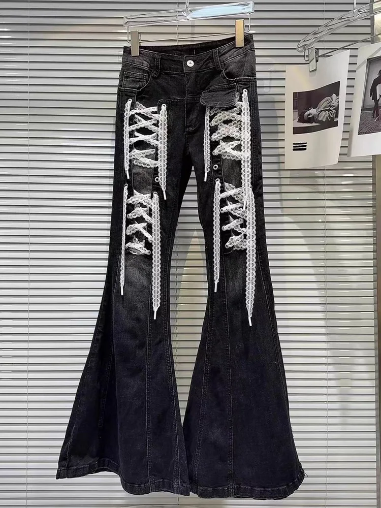 Spring New Female Long Slightly Flared Jeans Trendy Fashion Lace Strap Design Low Waist Street Slimming Denim Pants
Spring New Female Long Slightly Flared Jeans Trendy Fashion Lace Strap Design Low Waist Street Slimming Denim Pants