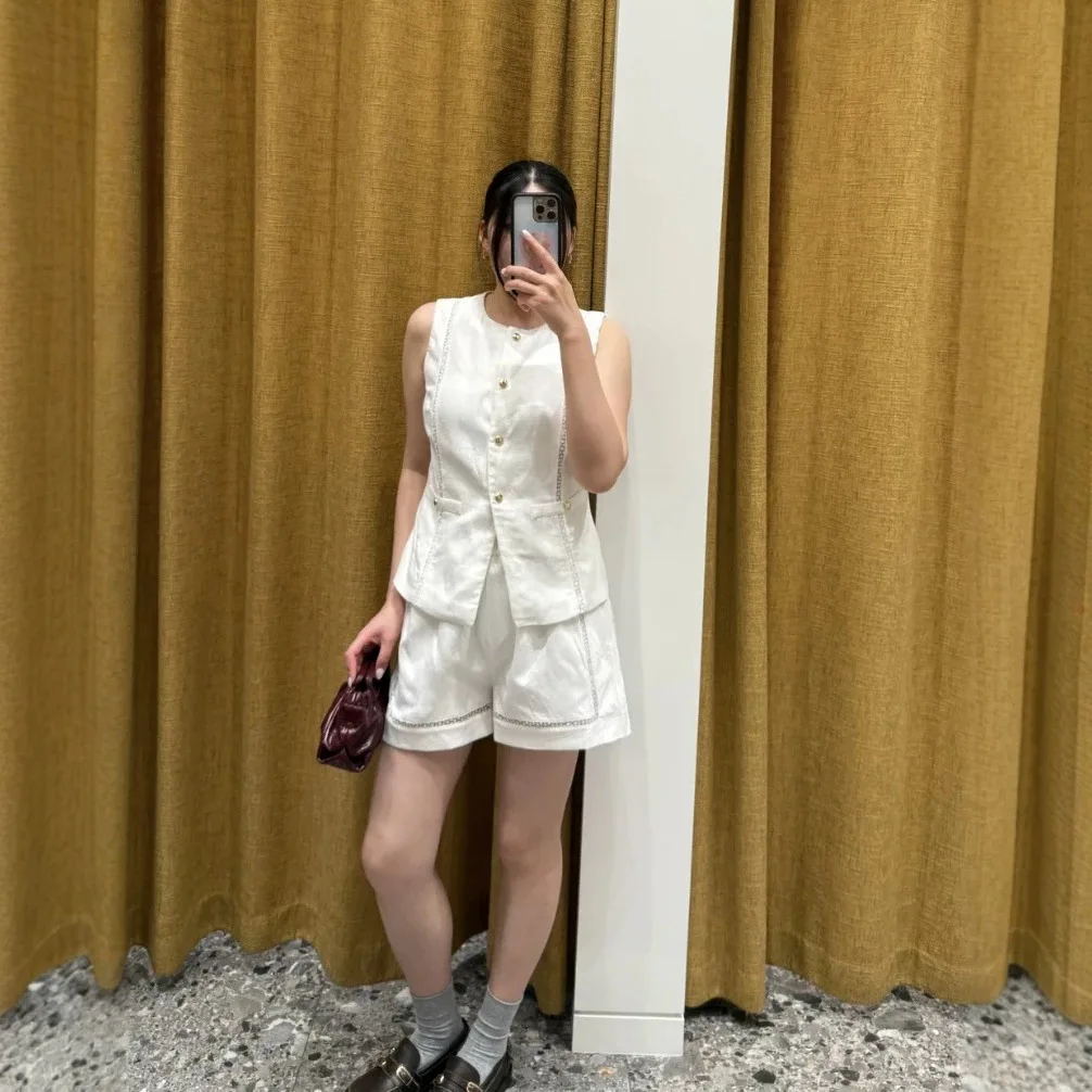 Summer Solid Color Set Women's Waist Cinching O-Neck Vest Ladies Single-Breasted Sleeveless Tank Top + Shorts
Summer Solid Color Set Women's Waist Cinching O-Neck Vest Ladies Single-Breasted Sleeveless Tank Top + Shorts