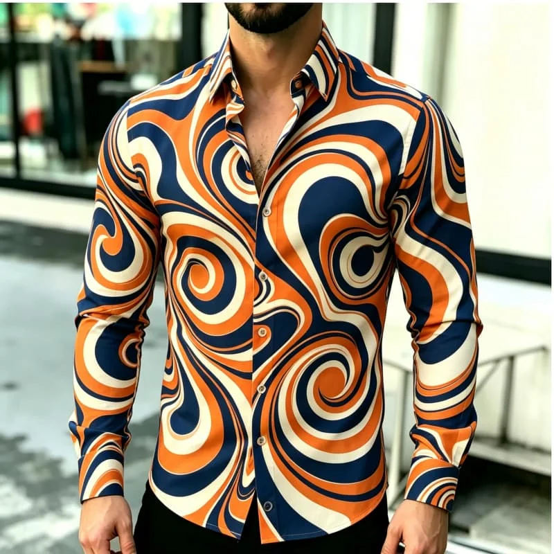 Men's spiral art printed long sleeved shirt, slim fit, casual top, breathable and fashionable, suitable for various occasions.
Men's spiral art printed long sleeved shirt, slim fit, casual top, breathable and fashionable, suitable for various occasions.