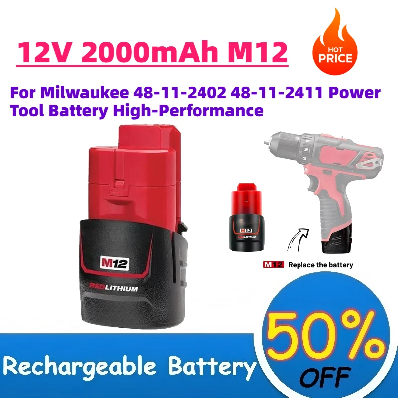 In Stock 12V 2000mAh M12 Rechargeable Battery for Milwaukee 48-11-2402 48-11-2411 Power Tool Battery High-Performance
In Stock 12V 2000mAh M12 Rechargeable Battery for Milwaukee 48-11-2402 48-11-2411 Power Tool Battery High-Performance