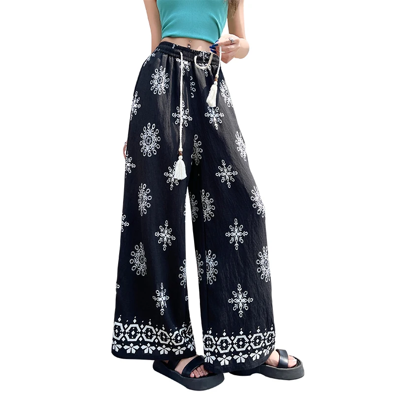 Summer Flower Printed Drawstring Wide Leg Pants Women Elastic High Waist Loose Casual Trousers Boho Style Pants
Summer Flower Printed Drawstring Wide Leg Pants Women Elastic High Waist Loose Casual Trousers Boho Style Pants