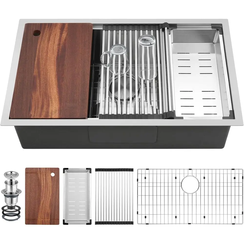 33 Inch Undermount Kitchen Sink Workstation, StainlSteel Kitchen Sinks Single Bowl, Handmade Large Undermount Sink 33x19x10 with
33 Inch Undermount Kitchen Sink Workstation, StainlSteel Kitchen Sinks Single Bowl, Handmade Large Undermount Sink 33x19x10 with