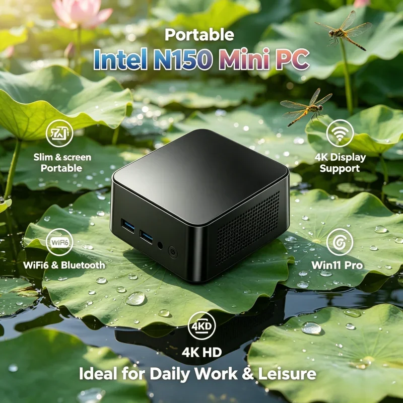 Slim N150 Mini Desktop, 4K Output, Win11 Pro, WiFi6 & Bluetooth, Great for Work and Casual Entertainment
Slim N150 Mini Desktop, 4K Output, Win11 Pro, WiFi6 & Bluetooth, Great for Work and Casual Entertainment
