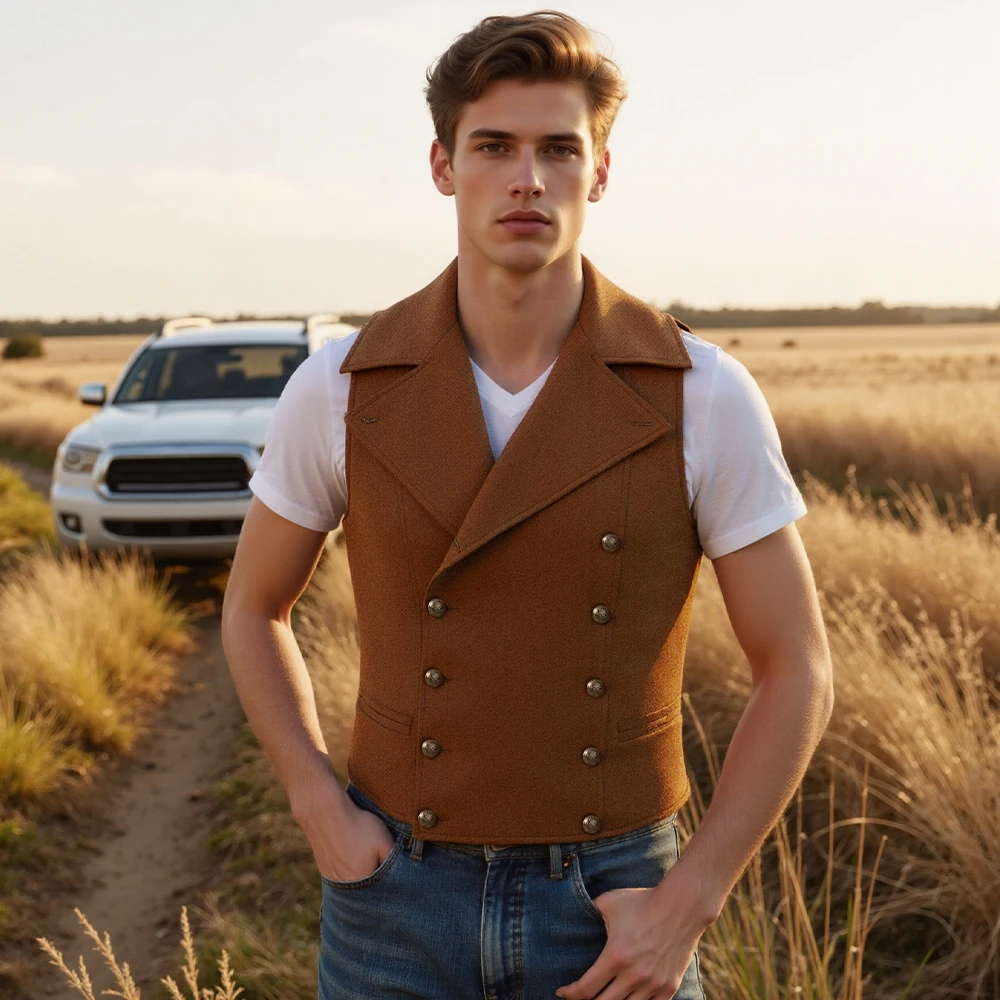 В НАЛИЧИИ: Мужской замшевый жилет с отложным воротником, двубортный, деловой, с настоящими карманами
В НАЛИЧИИ: Мужской замшевый жилет с отложным воротником, двубортный, деловой, с настоящими карманами