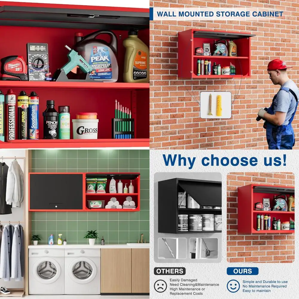 Black and Red Metal Wall-Mounted Storage Cabinet with Shelf and Lock, Suitable for Garage, Warehouse, or Home Office - Assembly
Black and Red Metal Wall-Mounted Storage Cabinet with Shelf and Lock, Suitable for Garage, Warehouse, or Home Office - Assembly