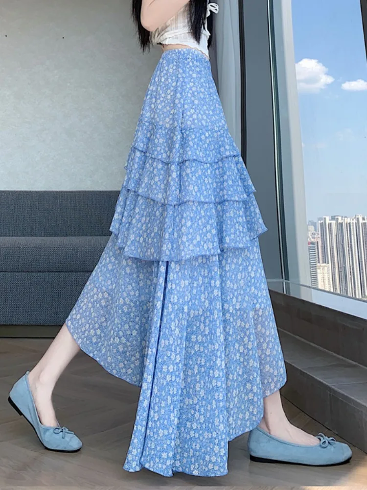 Blue Floral Cake Hem Midi Skirt Women's Spring Summer Elegant Draped Half-length Skirts Korean Style High Waist Loose Fit
Blue Floral Cake Hem Midi Skirt Women's Spring Summer Elegant Draped Half-length Skirts Korean Style High Waist Loose Fit