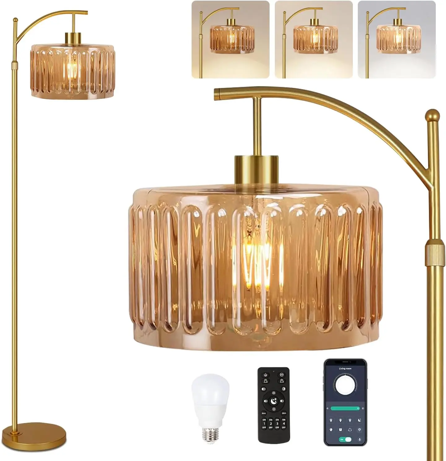 Glass Floor Lamp for Living Room, Dimmable Standing Lamp with Remote, Mid Century Modern Brass Tall Lamp, 65-69in Adjustable
Glass Floor Lamp for Living Room, Dimmable Standing Lamp with Remote, Mid Century Modern Brass Tall Lamp, 65-69in Adjustable