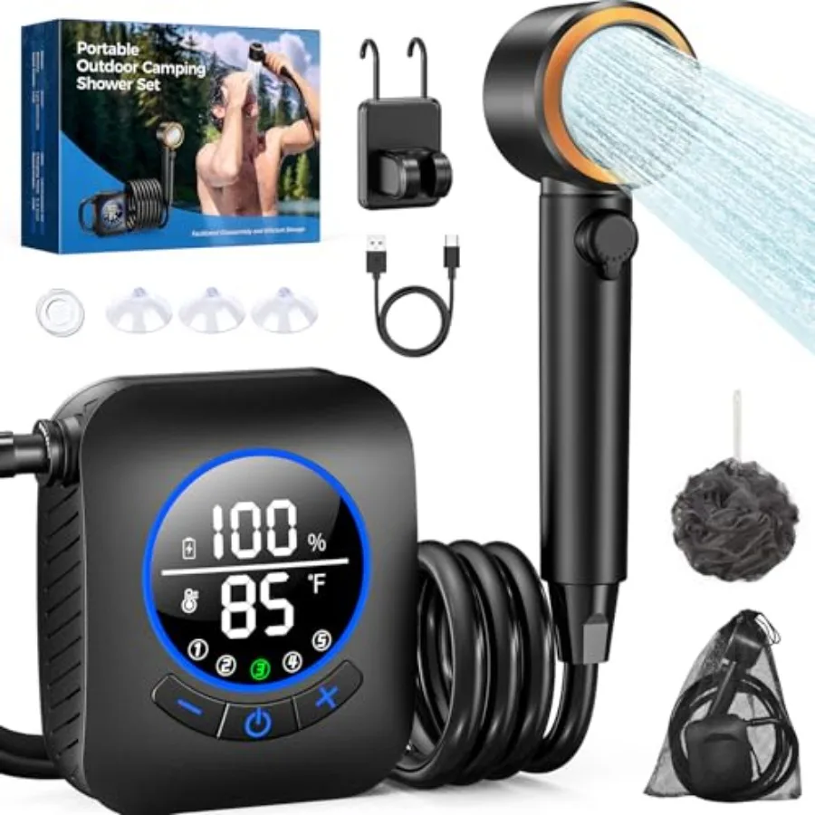 Portable Shower for Camping 8000mAh with 3X Stronger Water Flow Portable Camping Shower with 5 Pressure Levels 4 Spray Modes 26
Portable Shower for Camping 8000mAh with 3X Stronger Water Flow Portable Camping Shower with 5 Pressure Levels 4 Spray Modes 26