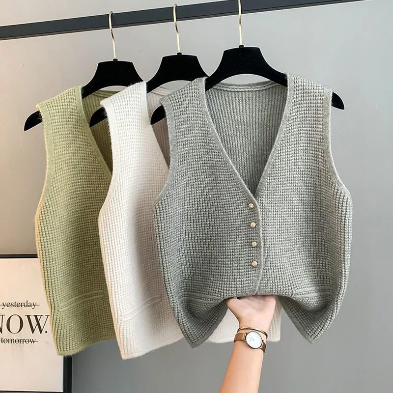Knitted Sweater Vest Women Autumn Winter V-neck Sleeveless Single-breasted Sweaters Woman Solid Color Loose Cardigans Vests Coat
Knitted Sweater Vest Women Autumn Winter V-neck Sleeveless Single-breasted Sweaters Woman Solid Color Loose Cardigans Vests Coat