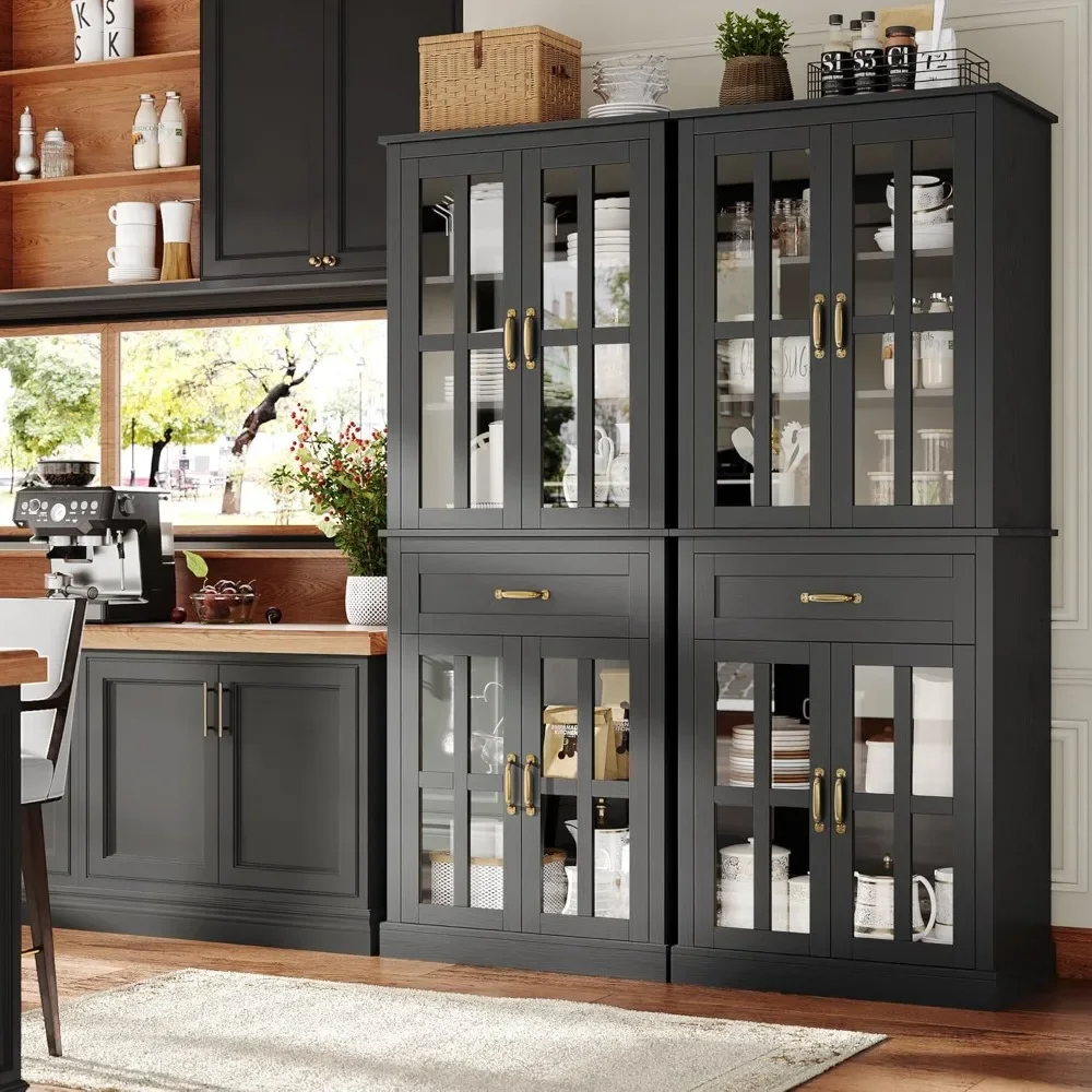 71'' Tall Kitchen Cabinet with Glass Doors and Drawer, Freestanding Food Pantry with Adjustable Shelves
71'' Tall Kitchen Cabinet with Glass Doors and Drawer, Freestanding Food Pantry with Adjustable Shelves