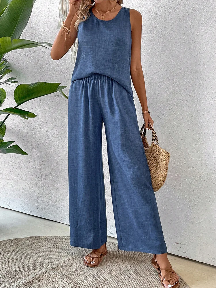 Summer Women's New Style Two-piece Set of Pure Color Open-work Lace Summer Casual Top and Wide-leg Pants and Long Pants
Summer Women's New Style Two-piece Set of Pure Color Open-work Lace Summer Casual Top and Wide-leg Pants and Long Pants