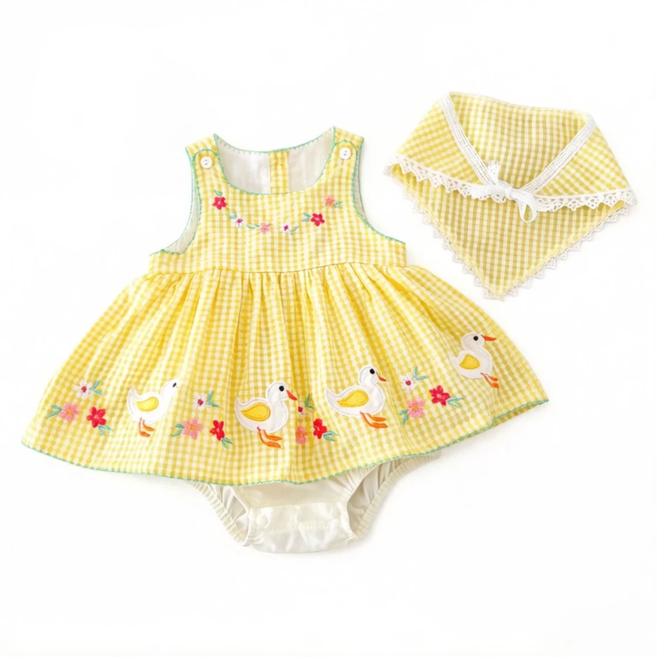 2Pcs A-class Yellow Plaid Baby Dresses, cute duck sleeveless romper, breathable sweet summer clothes for baby girls
2Pcs A-class Yellow Plaid Baby Dresses, cute duck sleeveless romper, breathable sweet summer clothes for baby girls