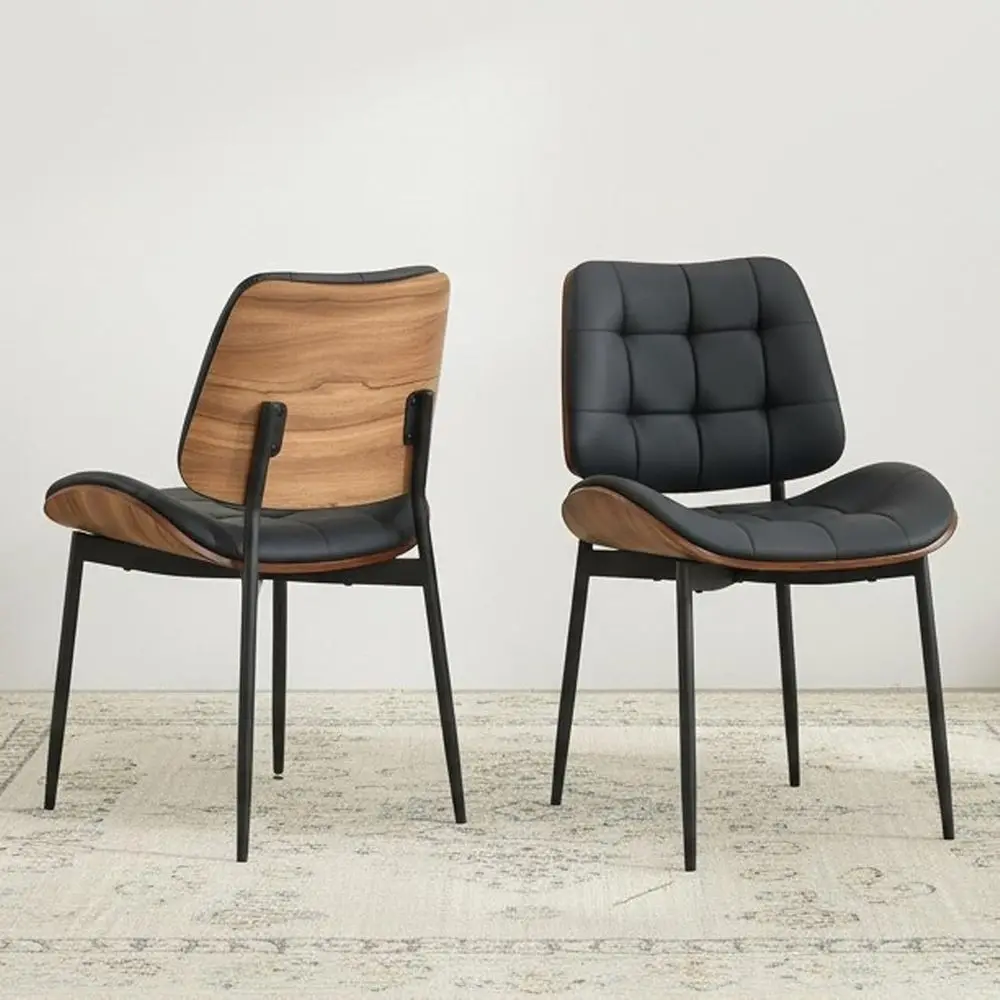 Mid-Century Modern Leather Dining Chairs, Set of 2 with Walnut Bentwood Backs and Metal Legs, Ideal for Dining Rooms, Cafes, Bla
Mid-Century Modern Leather Dining Chairs, Set of 2 with Walnut Bentwood Backs and Metal Legs, Ideal for Dining Rooms, Cafes, Bla