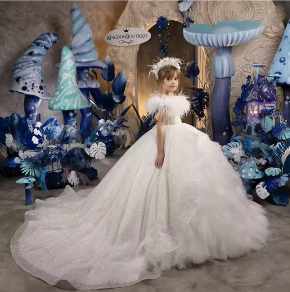 Элегантные платья с цветочным узором для девочек на свадьбу, многослойное тюлевое пышное платье принцессы с перьями, детское бальное платье для дня рождения, первого причастия 
Элегантные платья с цветочным узором для девочек на свадьбу, многослойное тюлевое пышное платье принцессы с перьями, детское бальное платье для дня рождения, первого причастия