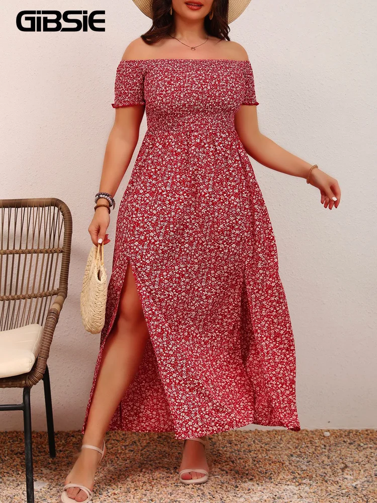GIBSIE Plus Size Ditsy Floral Print Off Shoulder Dress For Women Summer 2025 Holiday Boho Beach Ladies Split Long Dresses
GIBSIE Plus Size Ditsy Floral Print Off Shoulder Dress For Women Summer 2025 Holiday Boho Beach Ladies Split Long Dresses