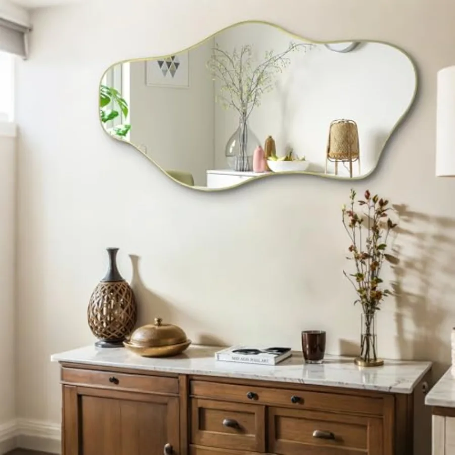 Irregular Wall Mirror, 35.8"x17.7" Asymmetrical Tempe Glass Mirror, Modern Abstract Frameless Cloud Mirrors for Living Room Bed
Irregular Wall Mirror, 35.8"x17.7" Asymmetrical Tempe Glass Mirror, Modern Abstract Frameless Cloud Mirrors for Living Room Bed