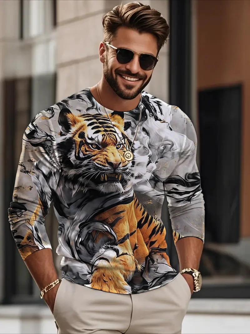 3D Print Tiger Pattern Men's T-Shirt Autumn Outdoor Street Casual Long Sleeve Round Neck Tops Loose Fashion Creative Design Tees
3D Print Tiger Pattern Men's T-Shirt Autumn Outdoor Street Casual Long Sleeve Round Neck Tops Loose Fashion Creative Design Tees
