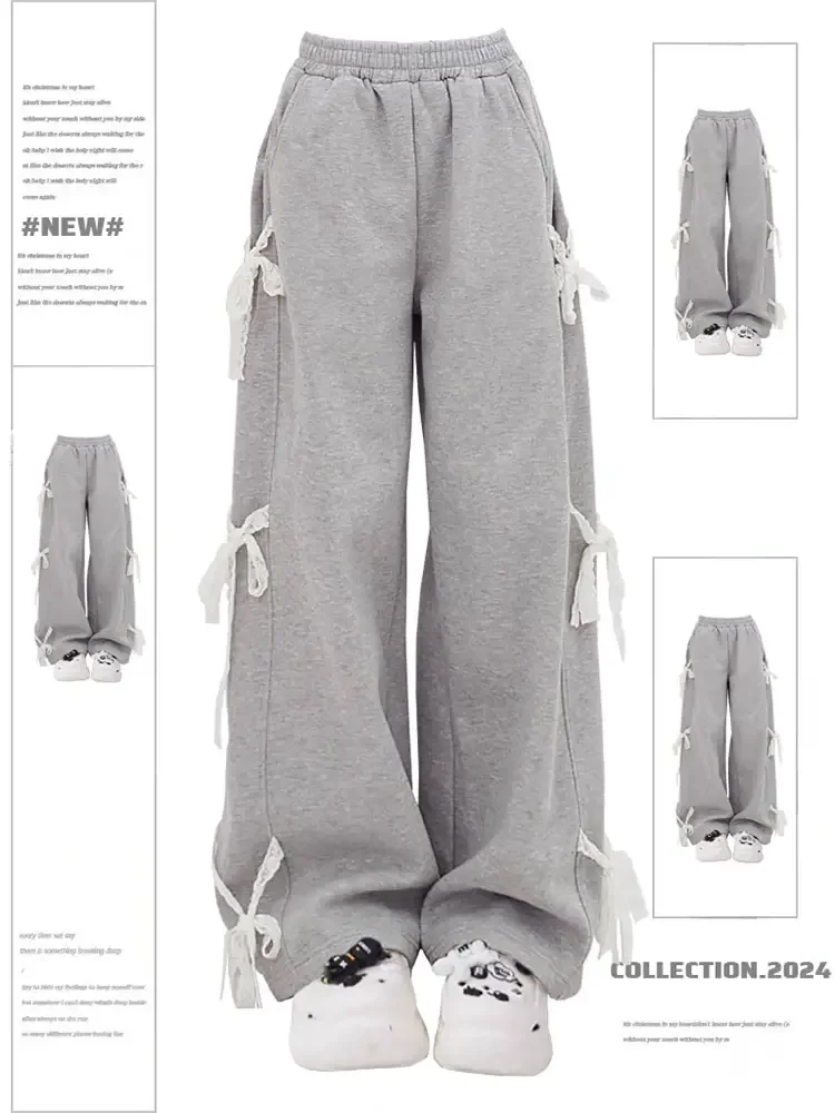Women's Grey Lace Lace-up Pants Vintage Y2k Harajuku 90s Aesthetic Sweatpants Retro High Waist Wide Trousers 2000s Clothes 2024
Women's Grey Lace Lace-up Pants Vintage Y2k Harajuku 90s Aesthetic Sweatpants Retro High Waist Wide Trousers 2000s Clothes 2024