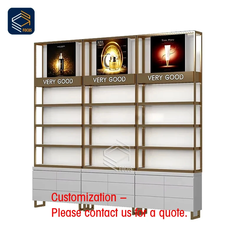 custom.Custom Display Shelves Gold and White Design Spacious Storage Cosmetics and Beauty Product Showcase
custom.Custom Display Shelves Gold and White Design Spacious Storage Cosmetics and Beauty Product Showcase