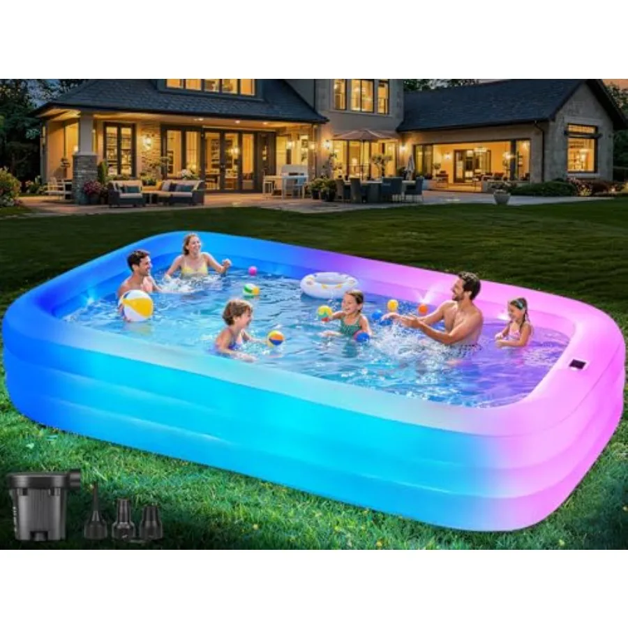 Large inflatable pool for adults PVC material blue thickened walls with 7-color LED lights and included pump for backyard outdo
Large inflatable pool for adults PVC material blue thickened walls with 7-color LED lights and included pump for backyard outdo
