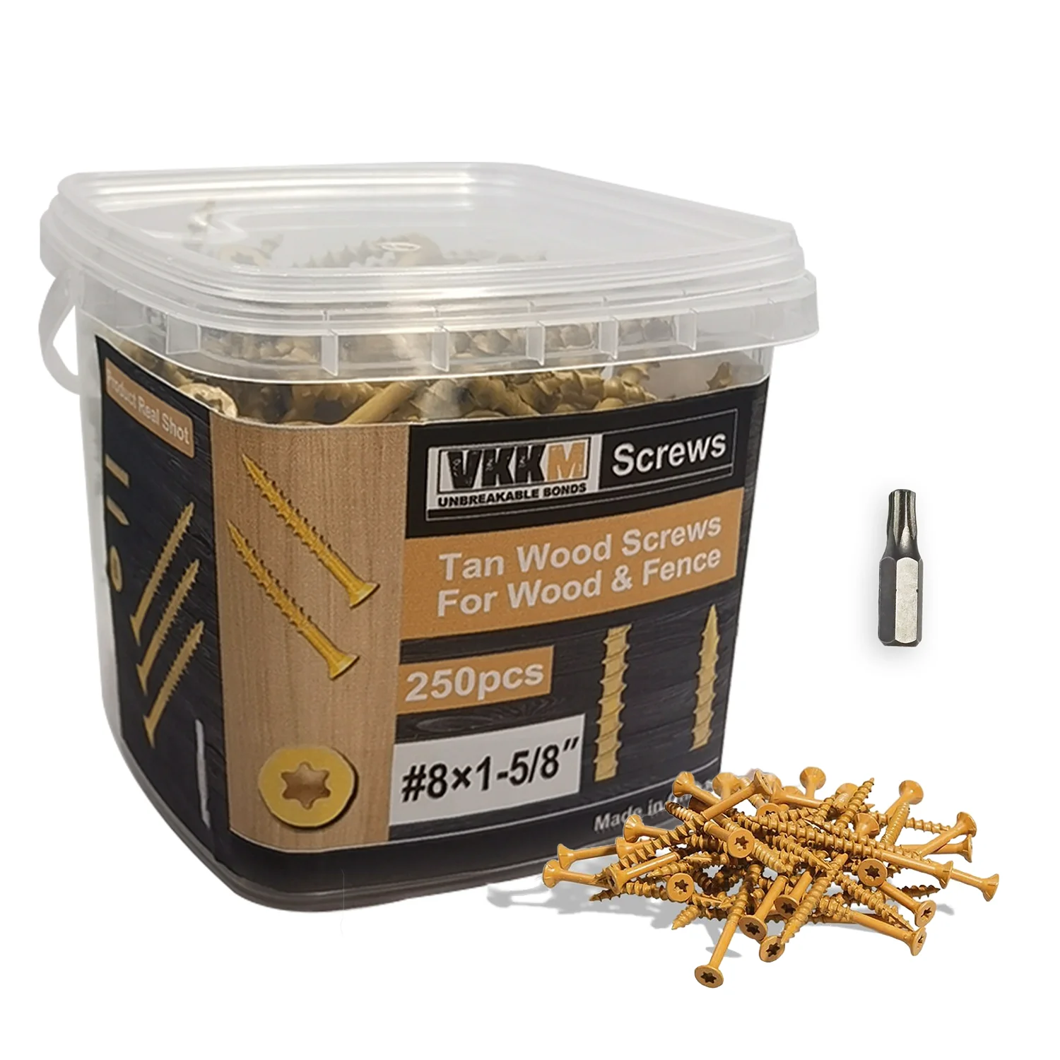 VKKM1-5/8 Inch Deck Screws, Wood Screw #8*1-5/8, 250 Pieces, Anti-rust Epoxy Resin Coating, Including T25 Star Drill Bit, Yellow
VKKM1-5/8 Inch Deck Screws, Wood Screw #8*1-5/8, 250 Pieces, Anti-rust Epoxy Resin Coating, Including T25 Star Drill Bit, Yellow