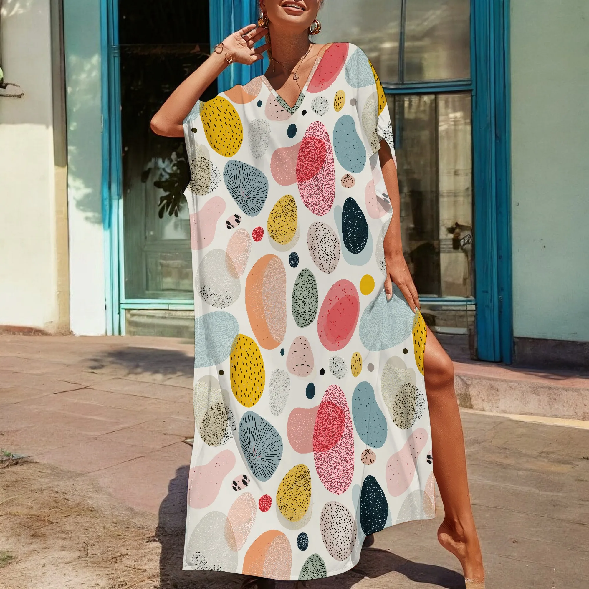 Boho Abstract Dot Kaftan Dress S-3XL Loose Fit V Neck Summer Art Style Plus Size Beachwear Tunic for Women
Boho Abstract Dot Kaftan Dress S-3XL Loose Fit V Neck Summer Art Style Plus Size Beachwear Tunic for Women