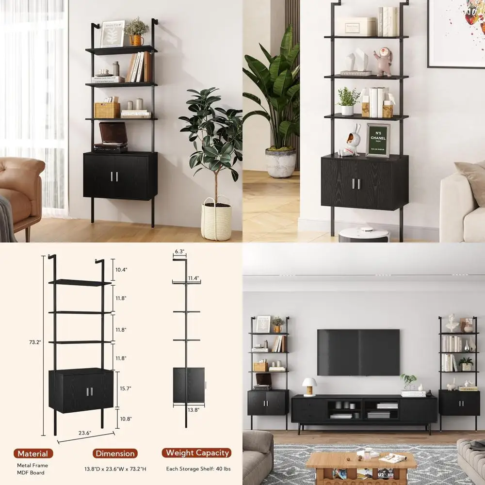 5 Tier Tall Bookshelf with Cabinet, 73" Modern Bookcase, Wall Mounted Ladder Bookshelf with Stable Metal Frame, Open Display Rac
5 Tier Tall Bookshelf with Cabinet, 73" Modern Bookcase, Wall Mounted Ladder Bookshelf with Stable Metal Frame, Open Display Rac