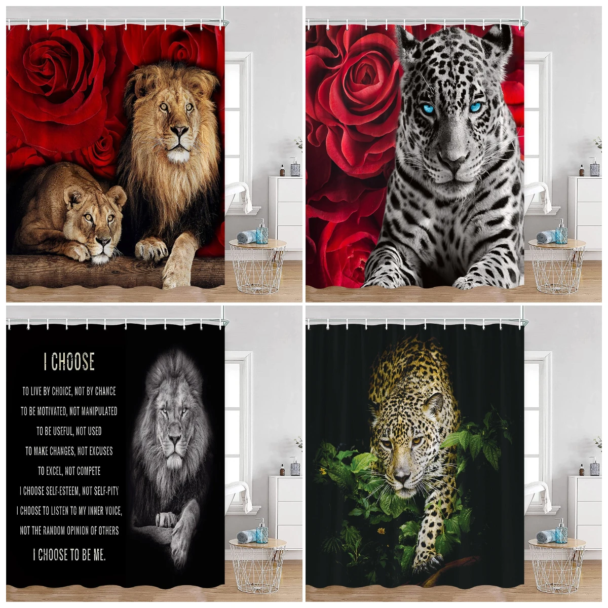 Jungle Wild Animals Shower Curtains Leopard Lion Red Rose Flowers Wildlife Fabric Bath Curtain Fabric Bathroom Decor With HooksJ
Jungle Wild Animals Shower Curtains Leopard Lion Red Rose Flowers Wildlife Fabric Bath Curtain Fabric Bathroom Decor With HooksJ