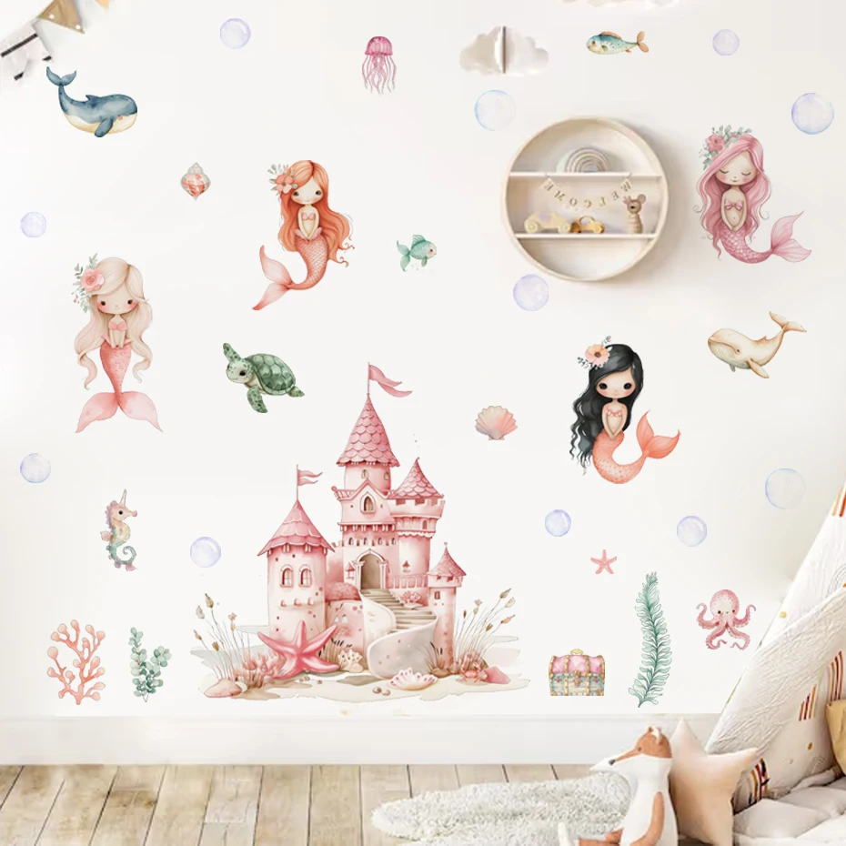 Cartoon Mermaid Pink Castle Sea Animals Wall Sticker Child Room Girls Room Decal Kids Baby Room Bathroom Home Decoration Gift
Cartoon Mermaid Pink Castle Sea Animals Wall Sticker Child Room Girls Room Decal Kids Baby Room Bathroom Home Decoration Gift