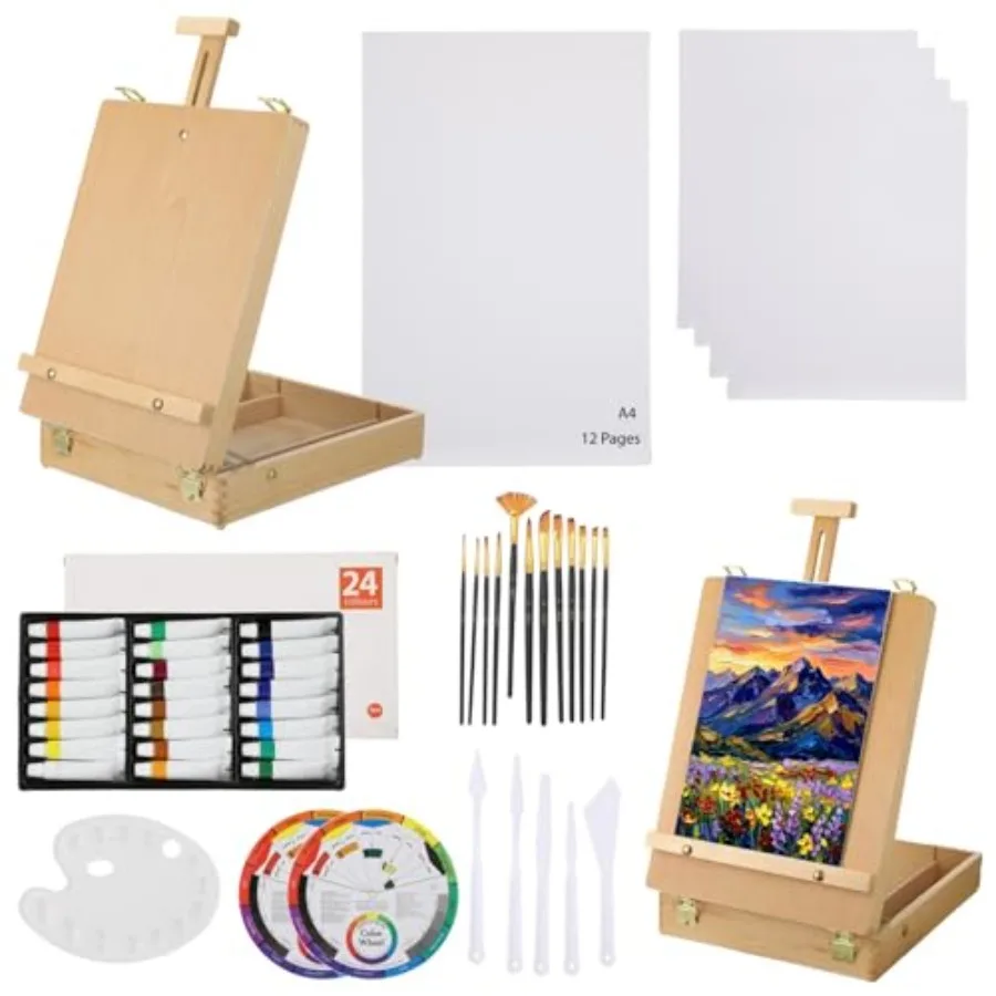 49 Pcs Acrylic Painting Set with Beech Wood Box, 24 Color Paints, Palette, Brushes, Canvases, Desktop Easel Painting Kit Art Su
49 Pcs Acrylic Painting Set with Beech Wood Box, 24 Color Paints, Palette, Brushes, Canvases, Desktop Easel Painting Kit Art Su