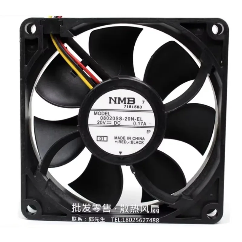 NMB 08020SS-20N-EL DC 20V 0.17A 80x80x20mm 3-Wire Server Cooling Fan
NMB 08020SS-20N-EL DC 20V 0.17A 80x80x20mm 3-Wire Server Cooling Fan