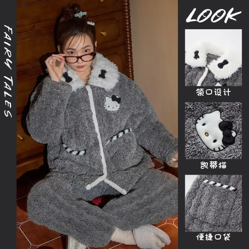 Женский пижамный комплект Sanrio Hello Kitty, зимний, с тройным слоем утепления, из кораллового флиса, фланелевый, утолщенный, плюшевый, для уюта дома, теплый
Женский пижамный комплект Sanrio Hello Kitty, зимний, с тройным слоем утепления, из кораллового флиса, фланелевый, утолщенный, плюшевый, для уюта дома, теплый