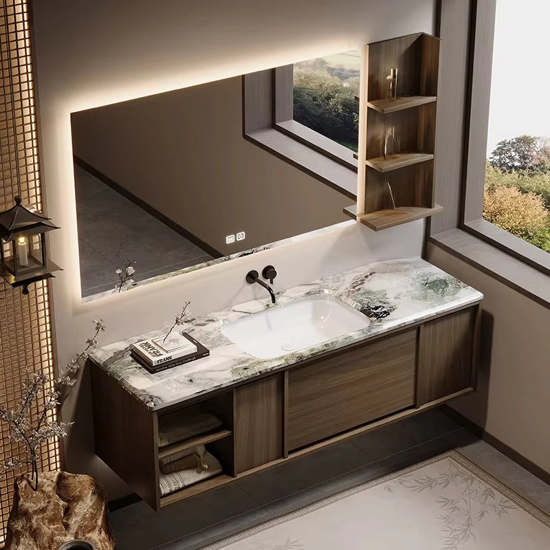 Luxury Stone Bathroom Cabinet Set ENF Grade Solid Wood Side Cabinet Washstand Smart Mirror Wall-Mounted Ceramic Basin
Luxury Stone Bathroom Cabinet Set ENF Grade Solid Wood Side Cabinet Washstand Smart Mirror Wall-Mounted Ceramic Basin