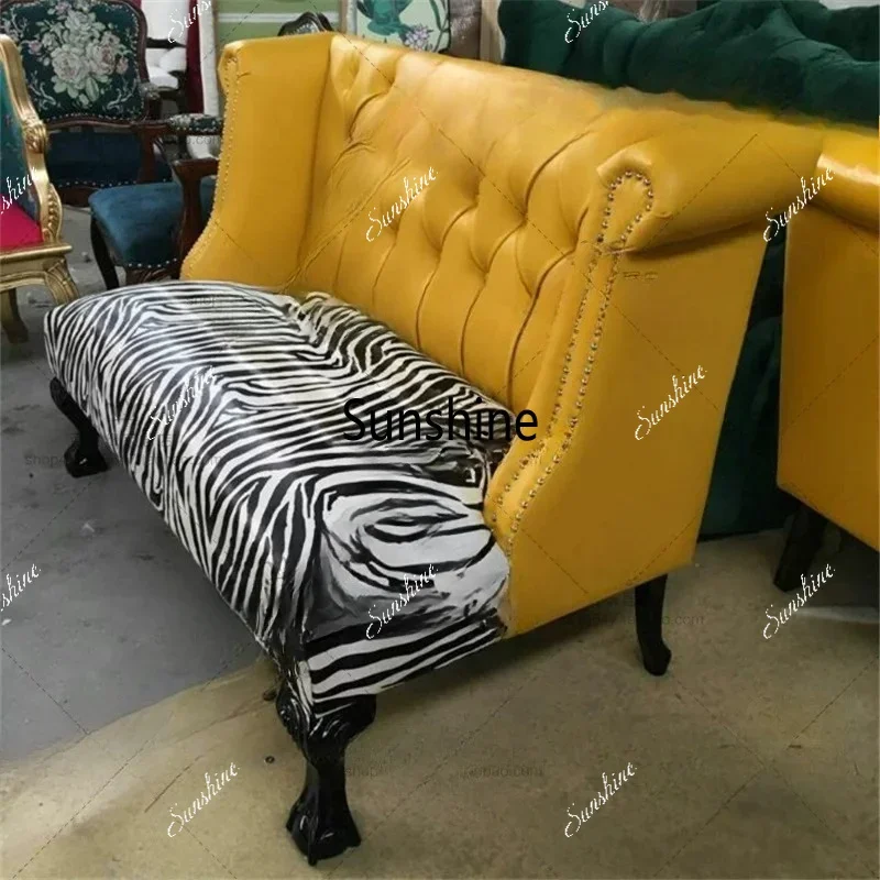 American solid wood zebra pattern yellow single sofa chair
American solid wood zebra pattern yellow single sofa chair