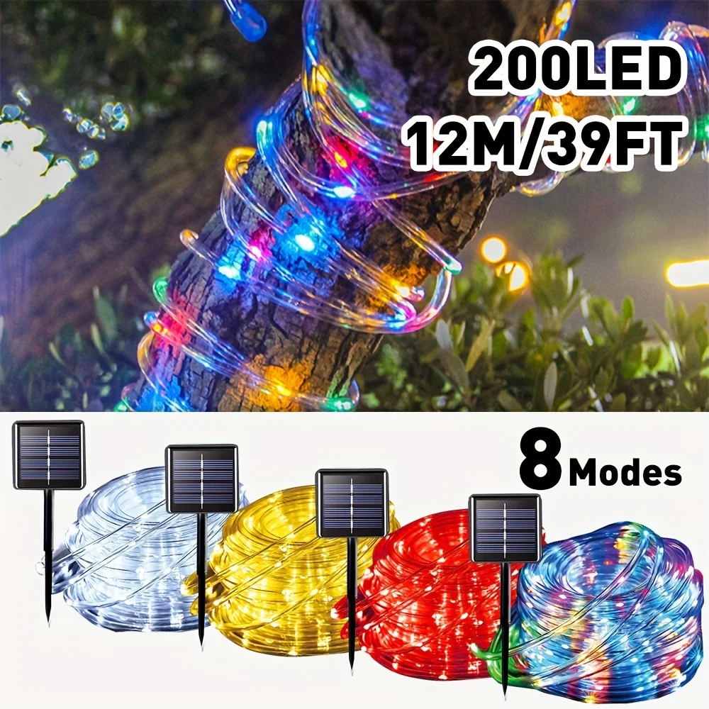 12M Solar Tube Lamp Outdoor 100 LED Fairy Light String 8 Mode Garden Rope Lamp Waterproof for Christmas Halloween Patio Decor
12M Solar Tube Lamp Outdoor 100 LED Fairy Light String 8 Mode Garden Rope Lamp Waterproof for Christmas Halloween Patio Decor