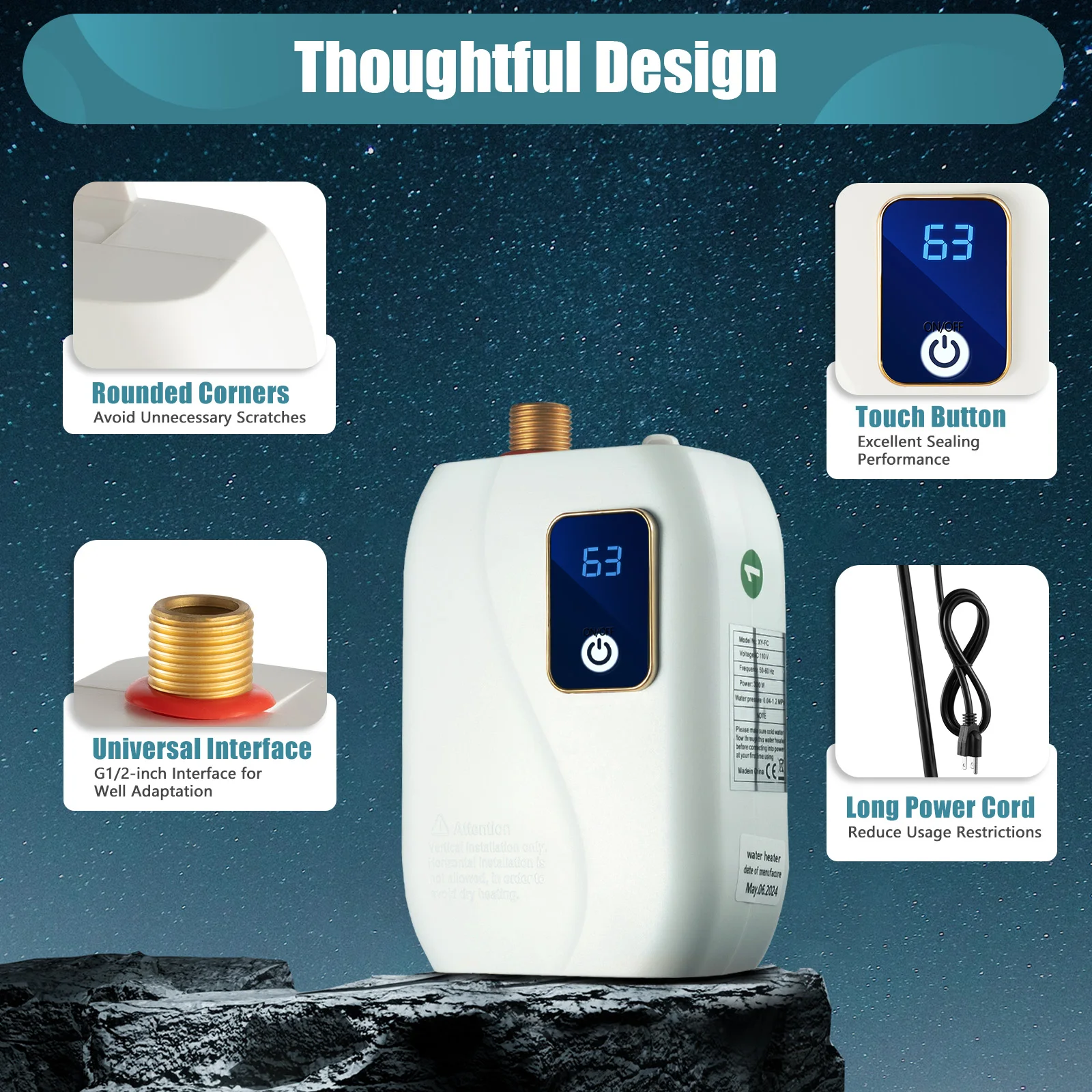 Электрический проточный водонагреватель для кухни 110В 3000Вт, компактный, без бака
Электрический проточный водонагреватель для кухни 110В 3000Вт, компактный, без бака