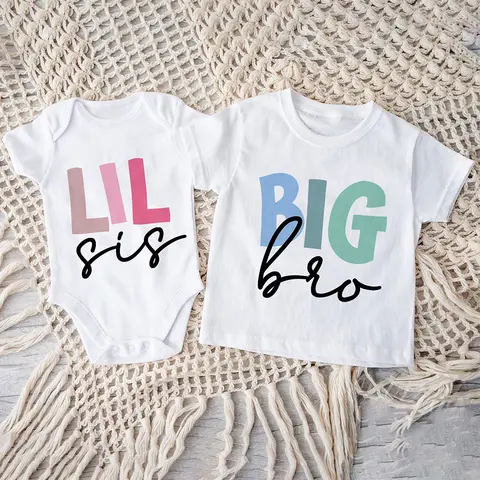 Big Brother Little Sister Family Matching Shirts Boys Girls Sibling T-shirt Toddler Romper Bodysuit KidsTops Short Sleeve Outfit