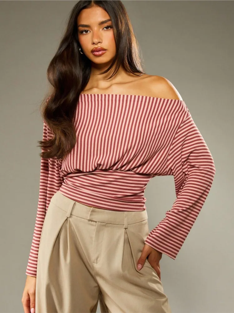 2025 Striped Blusa Long Sleeve Top T Shirt Tee Fashion Off Shoulder Simple Style All-match Casual One Line Neck Commuting Office
2025 Striped Blusa Long Sleeve Top T Shirt Tee Fashion Off Shoulder Simple Style All-match Casual One Line Neck Commuting Office