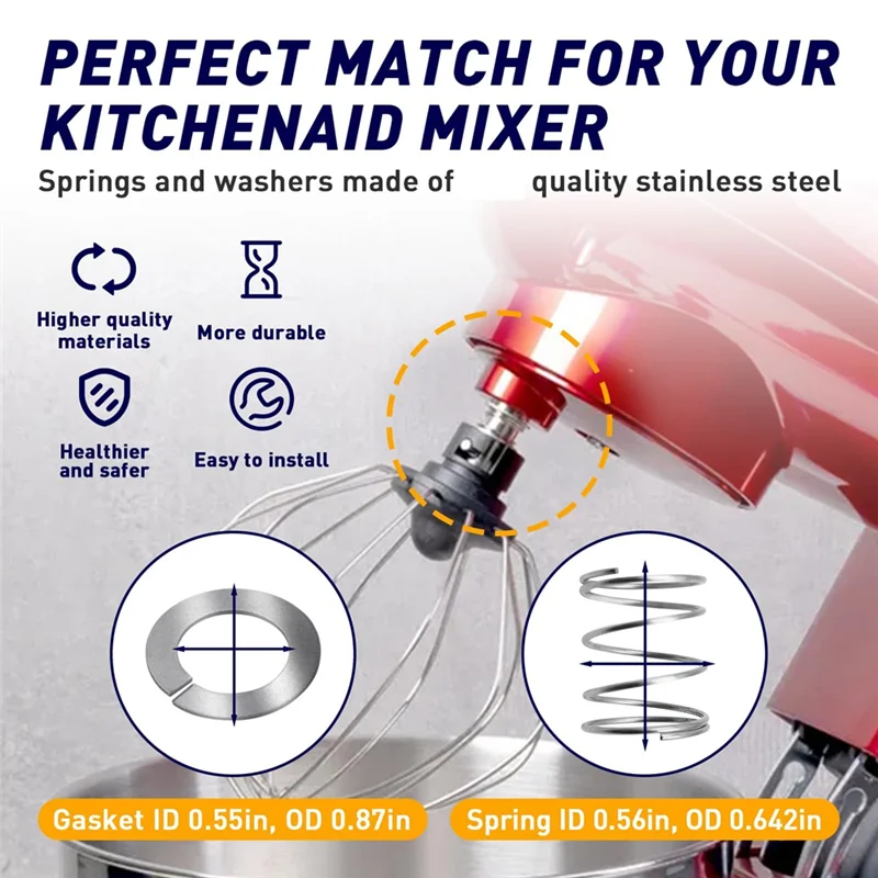 8 упаковок пружины и шайбы для миксеров Kitchenaid - запасные части из нержавеющей стали для миксера Kitchenaid 3,5/4/5/6/7Qt
8 упаковок пружины и шайбы для миксеров Kitchenaid - запасные части из нержавеющей стали для миксера Kitchenaid 3,5/4/5/6/7Qt