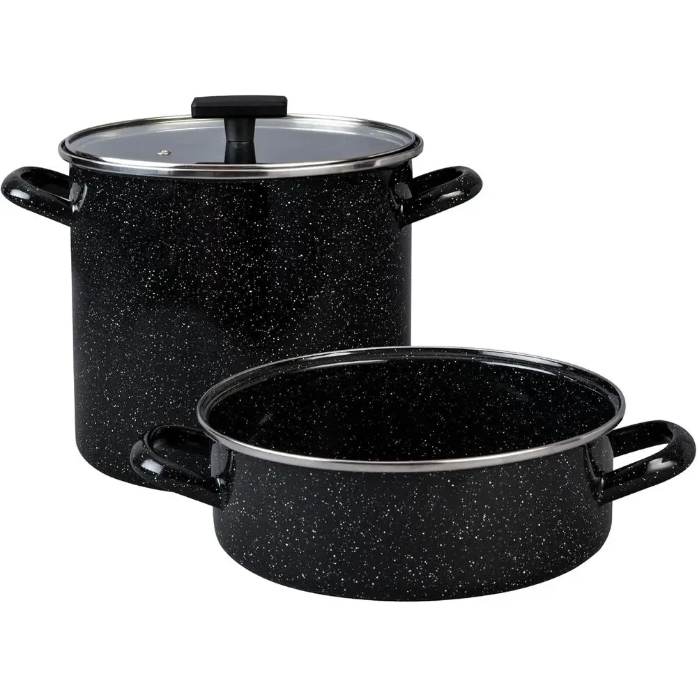 8 Quart Speckled Black Stock Pot and 3 Quart Casserole Set with Glass Lids
8 Quart Speckled Black Stock Pot and 3 Quart Casserole Set with Glass Lids