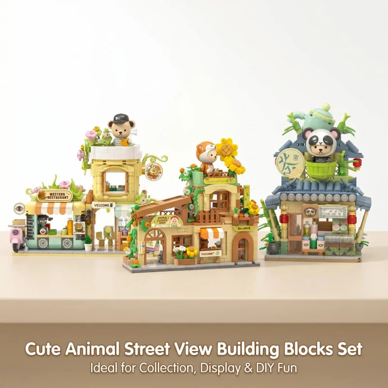 Street View Building Blocks Set of 3, Cute Animal Themed Shop Model Kits (Bear Café, Panda Teahouse & Puppy Flower Shop), Creati
Street View Building Blocks Set of 3, Cute Animal Themed Shop Model Kits (Bear Café, Panda Teahouse & Puppy Flower Shop), Creati