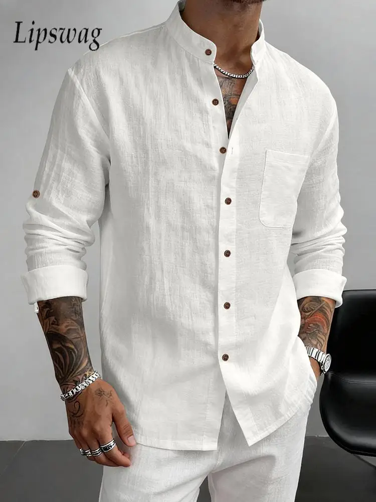 2026 Spring Summer Long Sleeve Breathable Shirts Mens Classic Stand Collar Button-up Shirt Vintage Men Solid Color Linen Shirts
2026 Spring Summer Long Sleeve Breathable Shirts Mens Classic Stand Collar Button-up Shirt Vintage Men Solid Color Linen Shirts