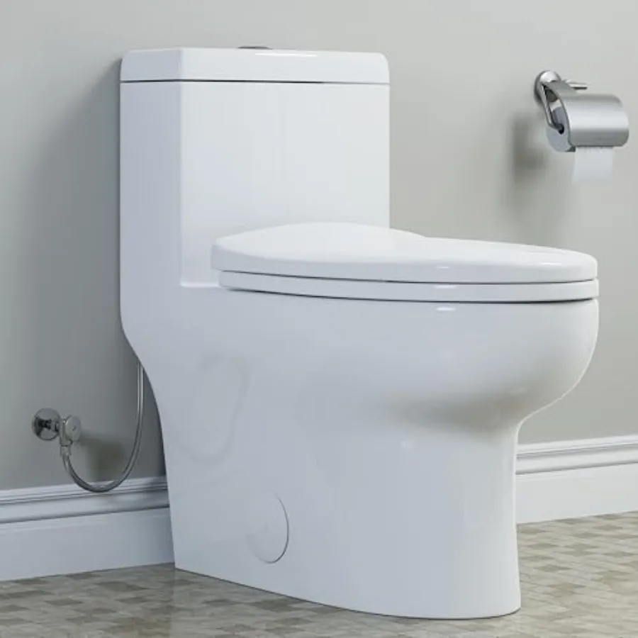 Compact modern bathroom toilet with elongated bowl, white ceramic, high-efficiency dual flush 1.1/1.6 GPF,easy-to-clean design,
Compact modern bathroom toilet with elongated bowl, white ceramic, high-efficiency dual flush 1.1/1.6 GPF,easy-to-clean design,