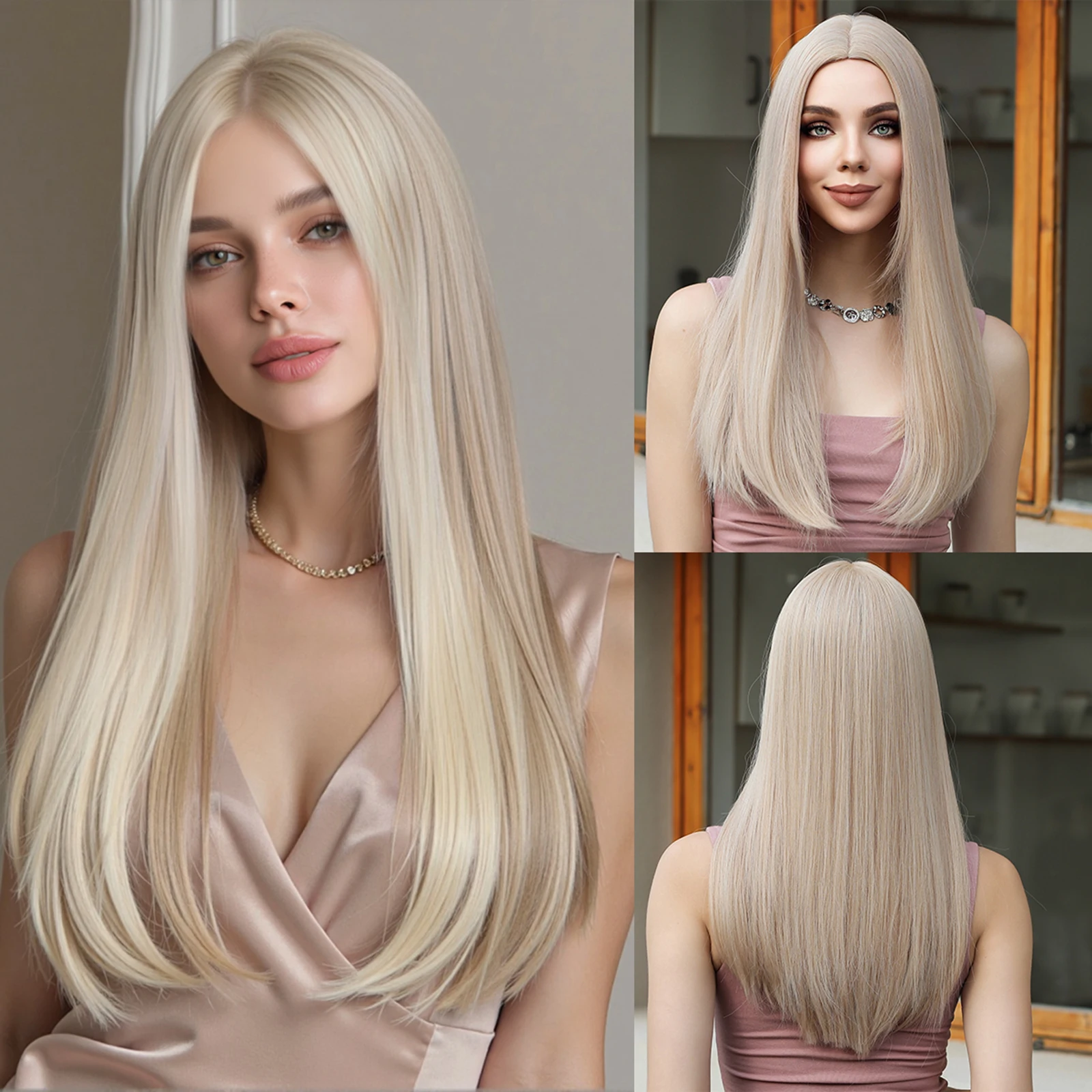 Long Straight Blonde Synthetic Wig with Golden Highlights Natural Female Middle Part Wig for Cosplay Party Heat Resistant
Long Straight Blonde Synthetic Wig with Golden Highlights Natural Female Middle Part Wig for Cosplay Party Heat Resistant