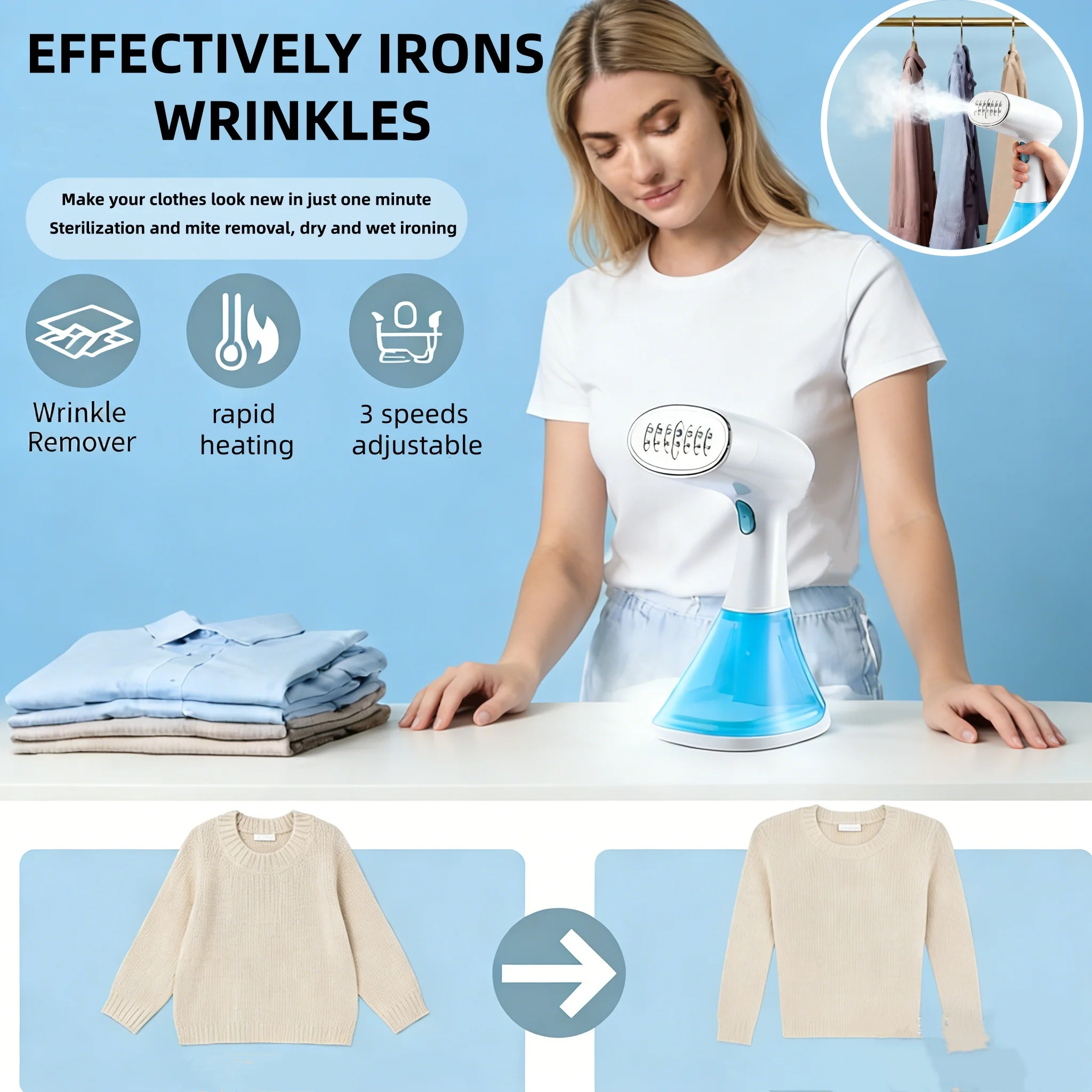 Portable Home Garment Steamer Quick Heating Base Ironing Machine Mini Portable Handheld Steam Iron Simple And Easy To Operate
Portable Home Garment Steamer Quick Heating Base Ironing Machine Mini Portable Handheld Steam Iron Simple And Easy To Operate