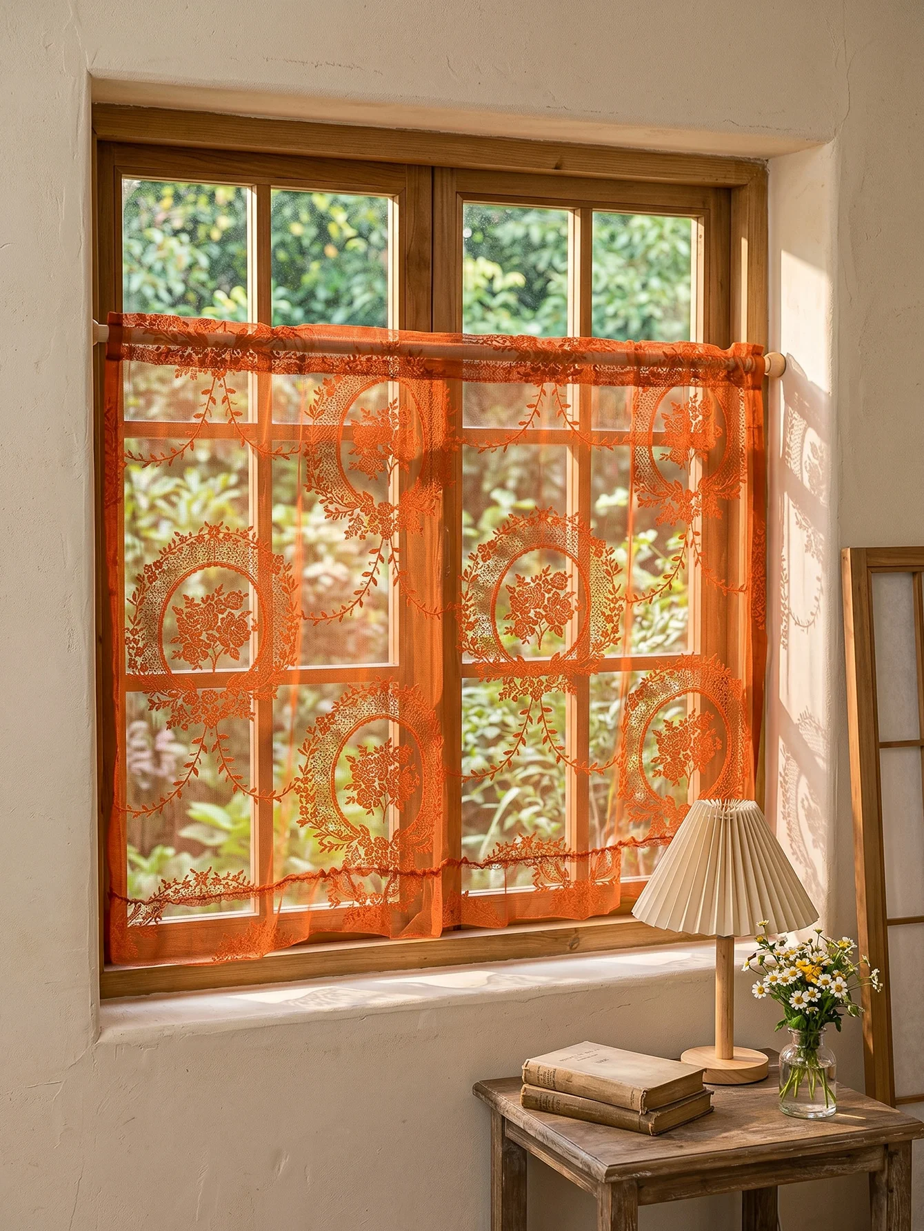 Bohemian Floral Lace Valance, Semi-Sheer Light Filtering Orange Curtain for Boho Bedroom
Bohemian Floral Lace Valance, Semi-Sheer Light Filtering Orange Curtain for Boho Bedroom