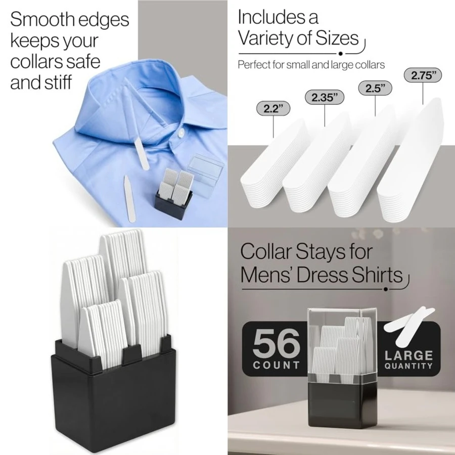 Collar Stays - 56-Piece Set in 4 Sizes with Precision Case – Gift for Sharp-Dressed Men
Collar Stays - 56-Piece Set in 4 Sizes with Precision Case – Gift for Sharp-Dressed Men