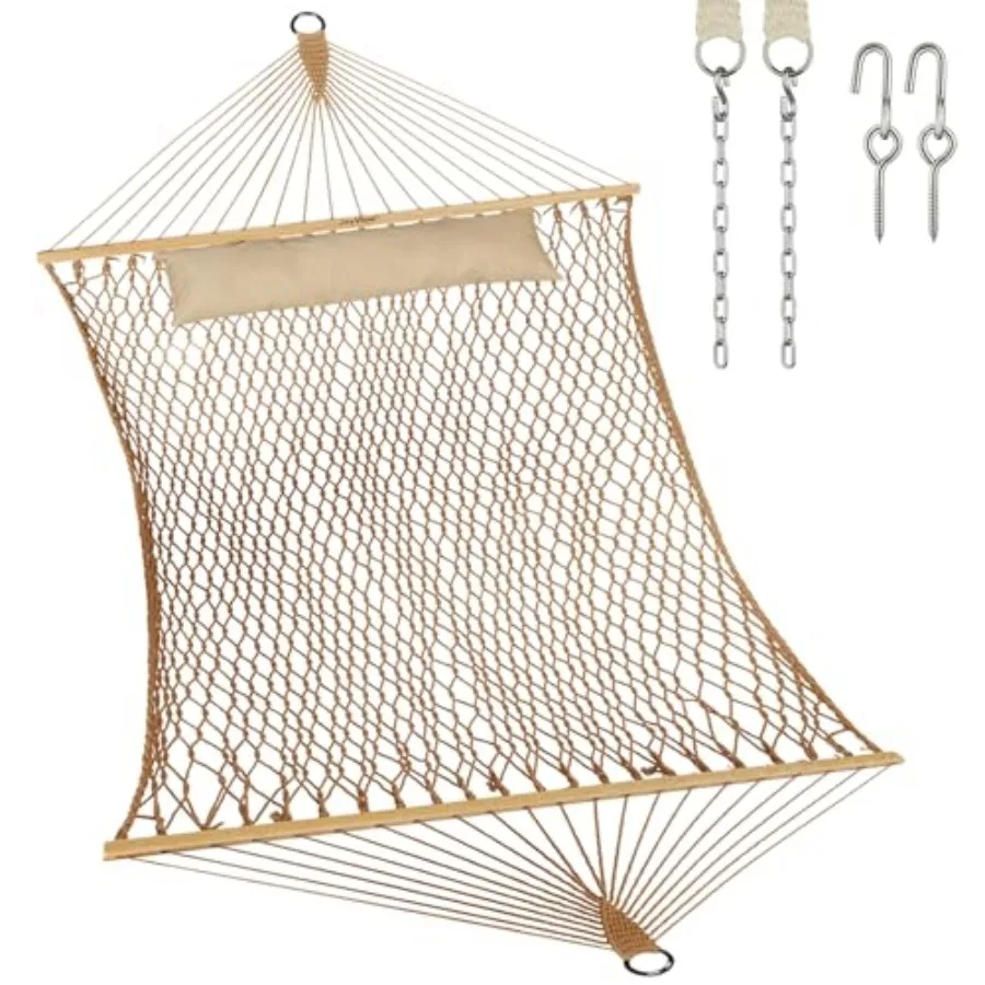 Traditional Rope Double Hammock - Hand Woven Cotton Hammock with Hardwood Spreader Bar and Pillow 450lb Capacity for Outdoor In
Traditional Rope Double Hammock - Hand Woven Cotton Hammock with Hardwood Spreader Bar and Pillow 450lb Capacity for Outdoor In